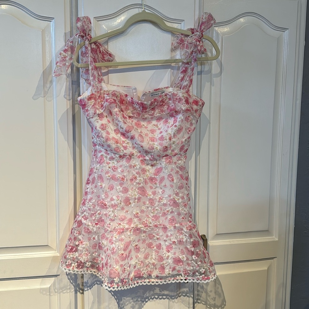 Pink and white, sparkly floral dress for young teen/older girls.